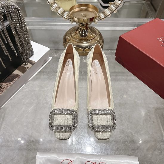 Roger Viver Color Block Flat Shoes with Pearl Buckle
