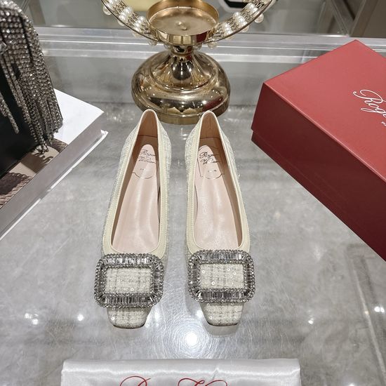 Roger Viver Color Block Flat Shoes with Pearl Buckle