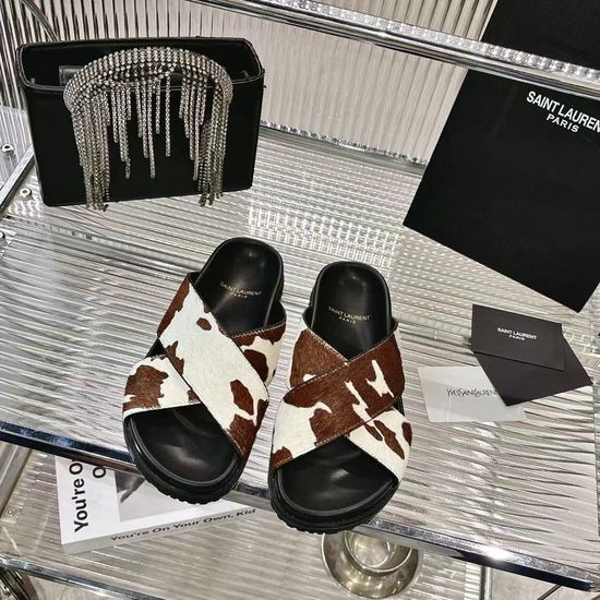 Yves Saint Laurent Animal Print Horsehair Stylish Flat Slides