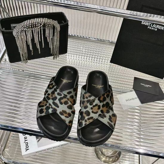 Yves Saint Laurent Animal Print Horsehair Stylish Flat Slides