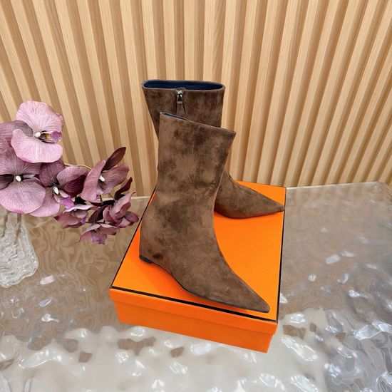 Hermes Pointed Toe Hidden Wedge Ankle Boots