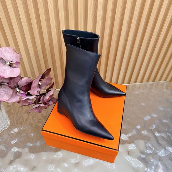 Hermes Pointed Toe Hidden Wedge Ankle Boots