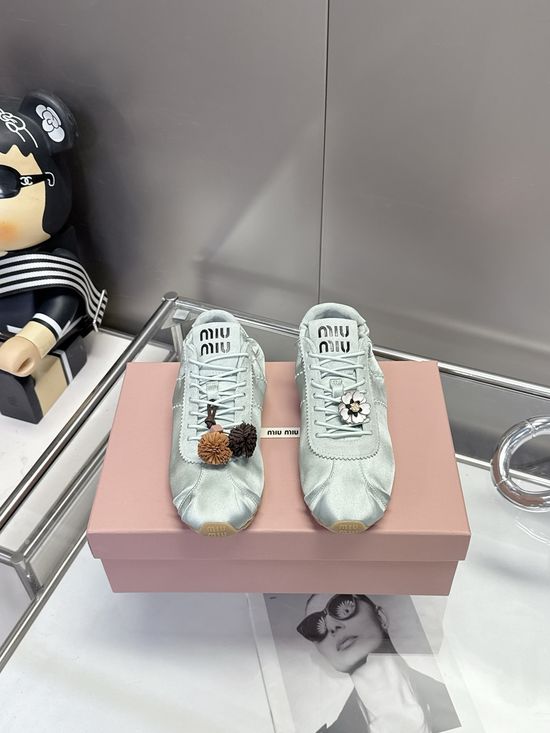 Miu Miu Satin Fabric Decorated Comfortable Versatile Fashion Sneakers
