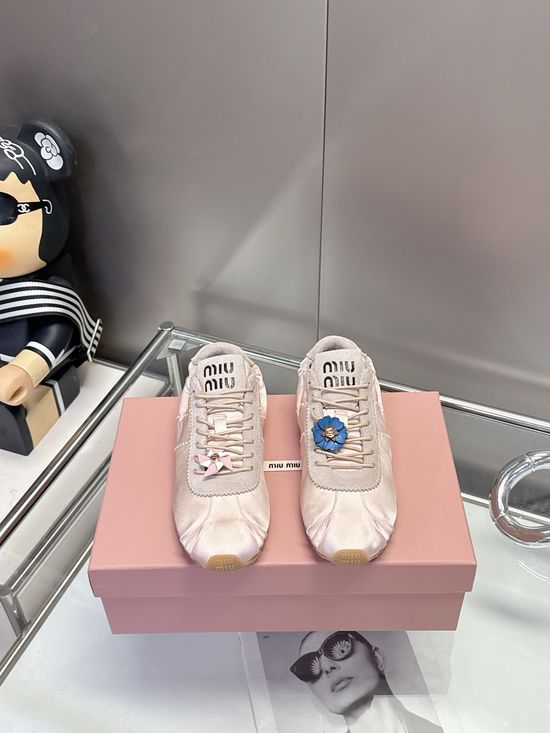 Miu Miu Satin Fabric Decorated Comfortable Versatile Fashion Sneakers