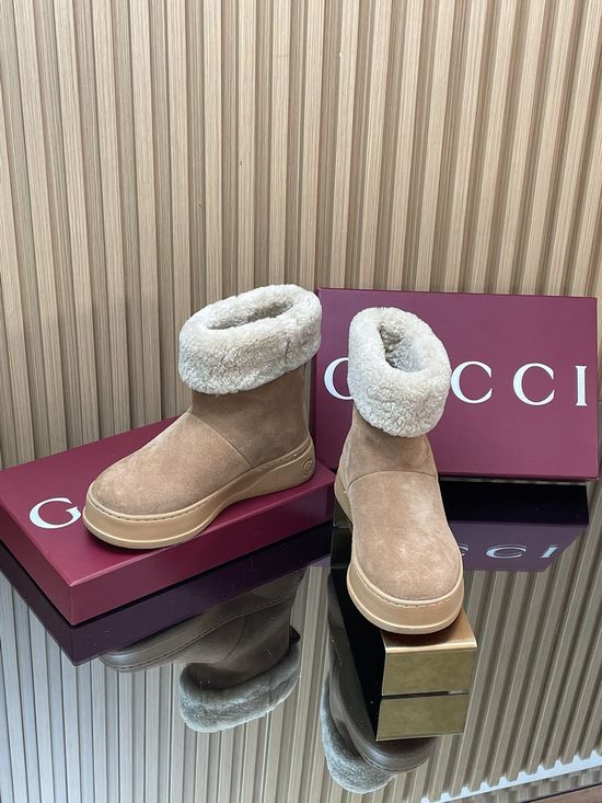 Gucci Plush Lined Suede Snow Boots Anti-slip Rubber Sole