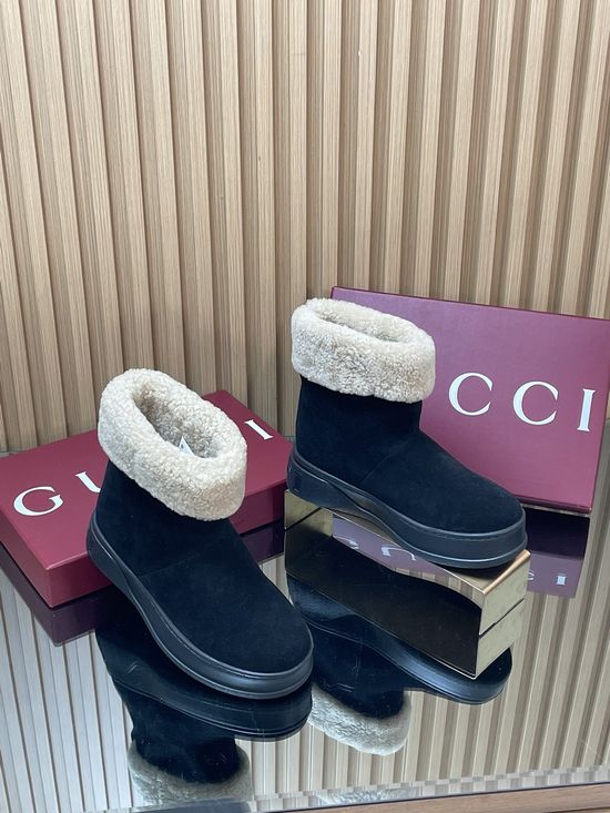 Gucci Plush Lined Suede Snow Boots Anti-slip Rubber Sole