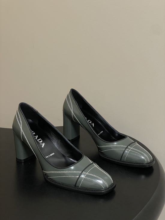 Prada Retro Stitched Chunky Heel Dress Shoes