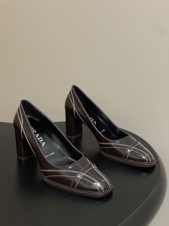 Prada Retro Stitched Chunky Heel Dress Shoes
