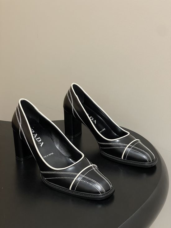 Prada Retro Stitched Chunky Heel Dress Shoes