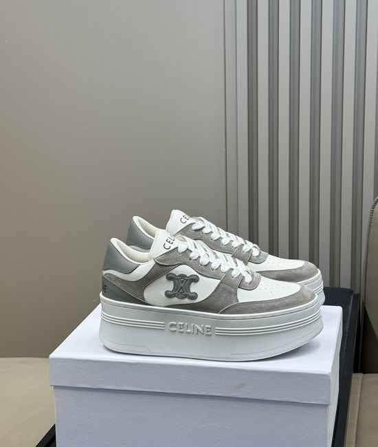 Celine Calfskin Platform Sneakers with Classic Logo Accent