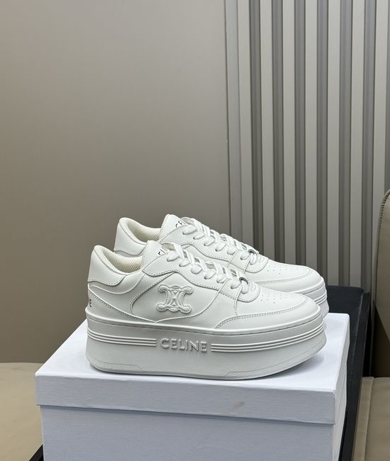 Celine Calfskin Platform Sneakers with Classic Logo Accent