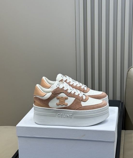 Celine Calfskin Platform Sneakers with Classic Logo Accent