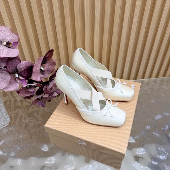 Christian Louboutine Elegant Silk Upper High Heel Red Sole Ballet Shoes