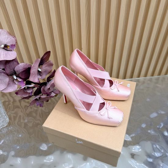 Christian Louboutine Elegant Silk Upper High Heel Red Sole Ballet Shoes