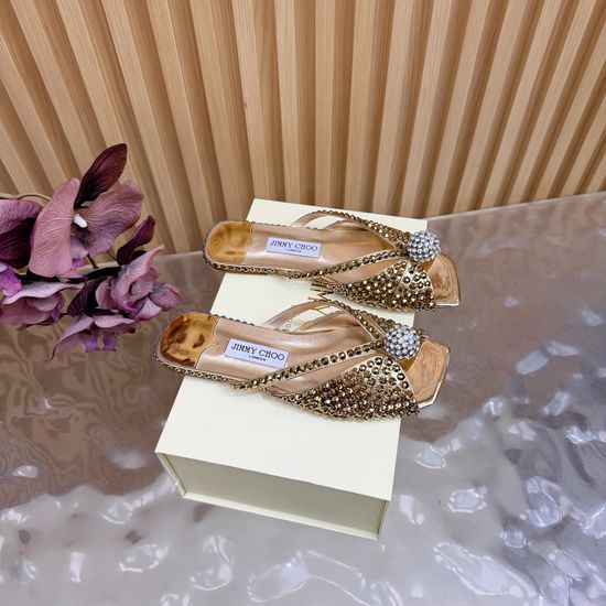 Jimmy Choo Pearl Rhinestone Pointed Toe Flat Evening Dress Shoes