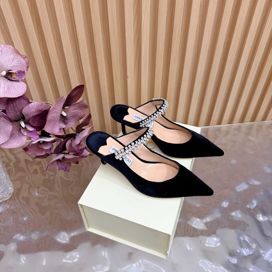 Jimmy Choo Elegant Pointed Toe Velvet Heeled Sandals Sheepskin Lining