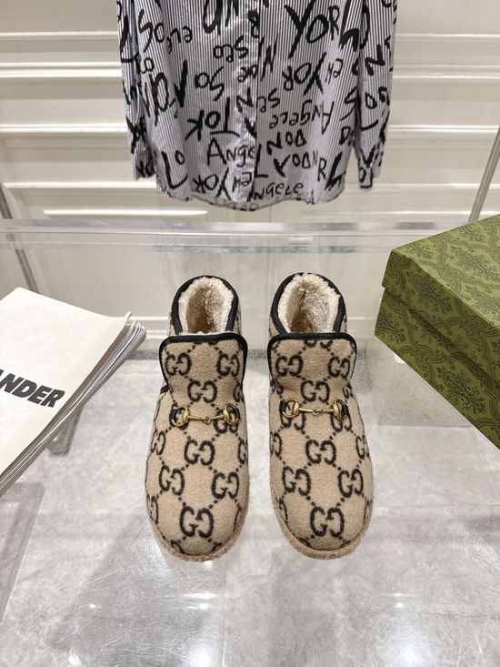 Gucci Woolen Upper Metal Buckle Flat Comfortable Daily Shoes