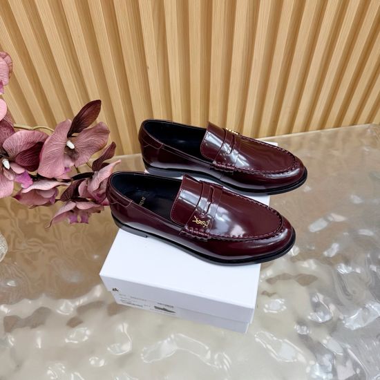 Yves Saint Laurent Minimalist Logo Leather Loafers Elegant Almond Toe Footwear