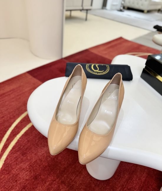 Christian Louboutine Black Leather Pointed Toe Mid Heel Dress Pumps