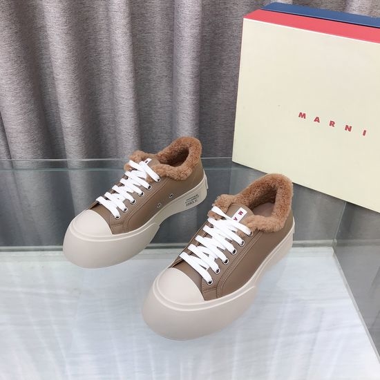 Marni Fleece Lined Leather Platform Warm Fashion Sneakers