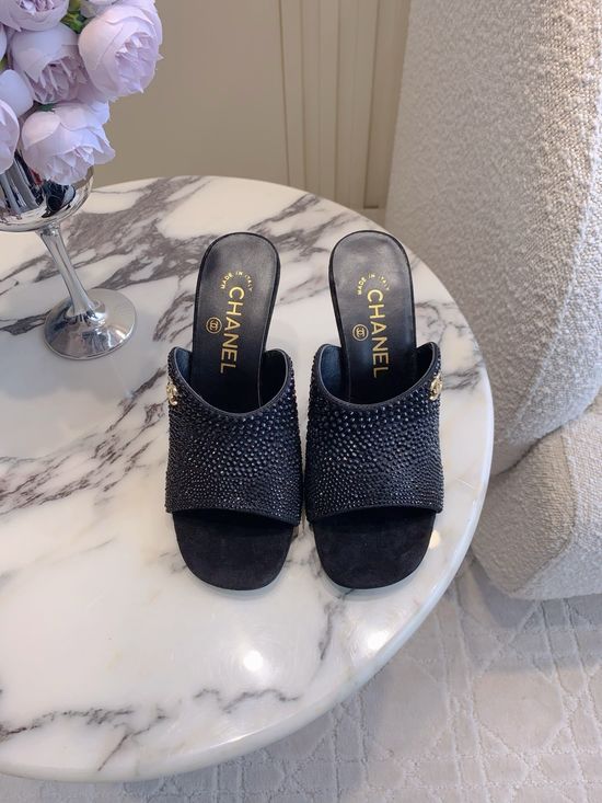 Chanel Diamond-Studded High-Heeled Slippers