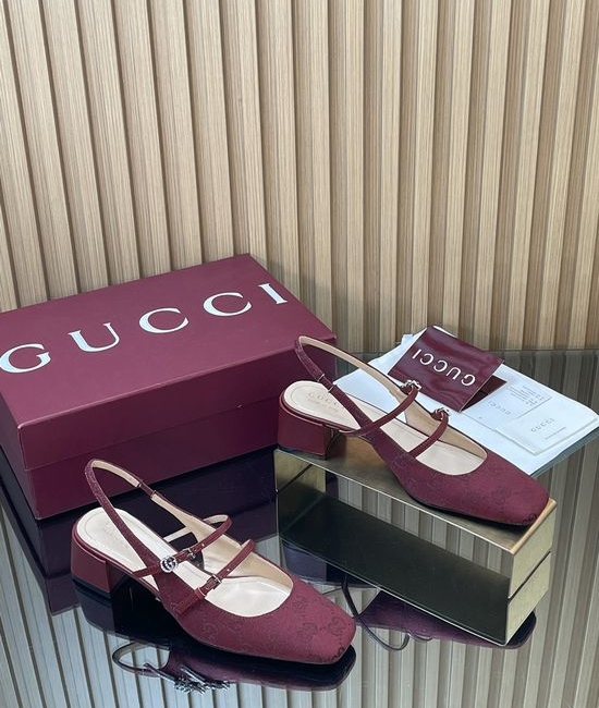 Gucci Monogram Canvas Block Heel Mary Jane Shoes With Rhinestone Buckle