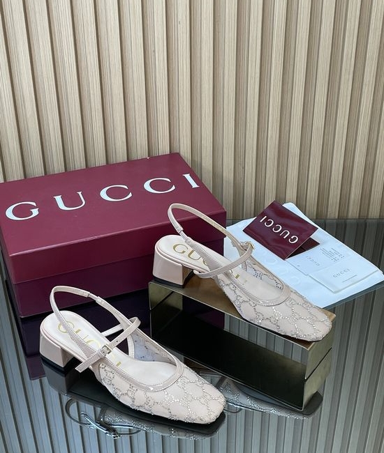 Gucci Rhinestone Mesh Block Heel Mary Jane Shoes With Ankle Strap