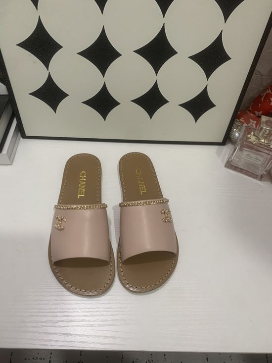Chanel Genuine Leather Slip On Shoes with Metal Hardware