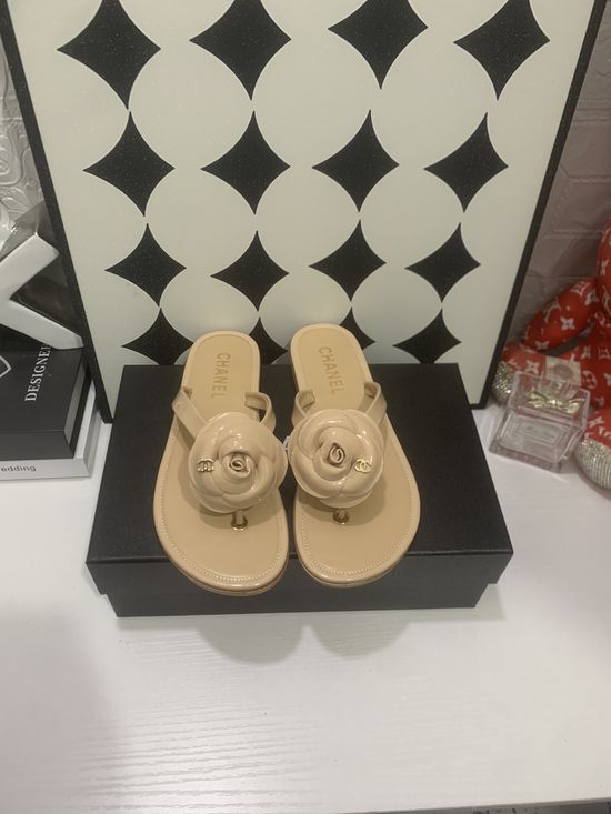 Chanel Camellia Flip Flops with Decorative Hardware Buckle