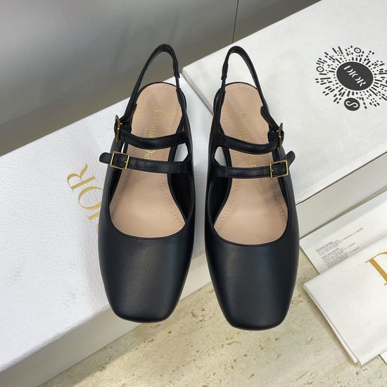 Christian Dior Flat Square-Toe Mary Jane Shoes with CD Logo Buckle