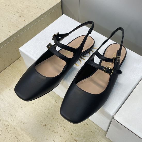 Christian Dior Flat Square-Toe Mary Jane Shoes with CD Logo Buckle