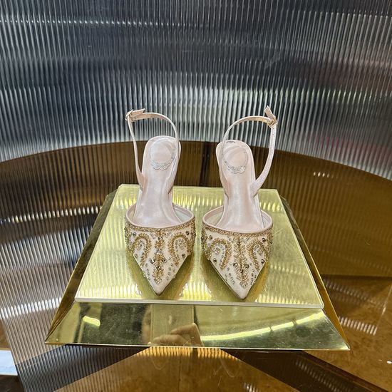 Rene Caovilla Crystal Pearl Embellished Lace High Heels