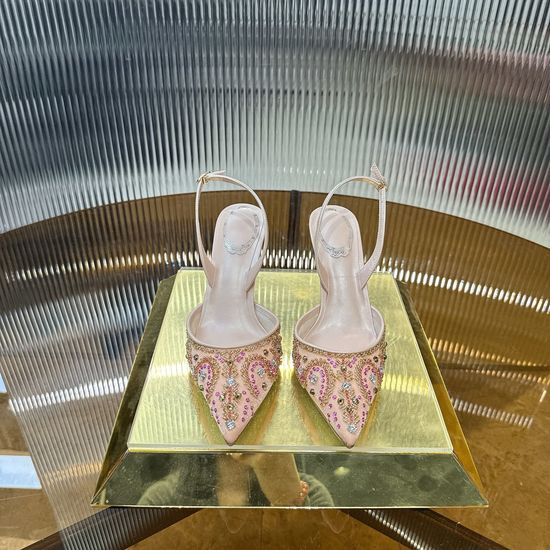 Rene Caovilla Crystal Pearl Embellished Lace High Heels