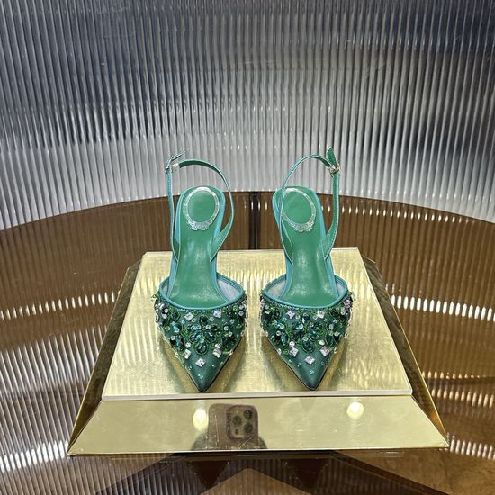 Rene Caovilla Rhinestone Pearl High Heels Lace Upper Leather Sole