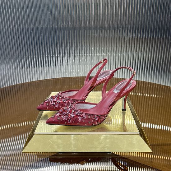 Rene Caovilla Rhinestone Pearl High Heels Lace Upper Leather Sole