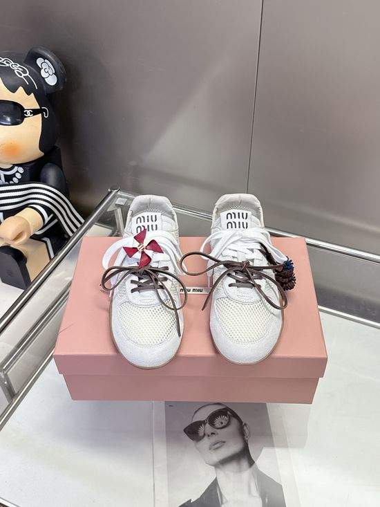 Miu Miu Mesh Stitching Bow Decor Breathable Casual Daily Shoes