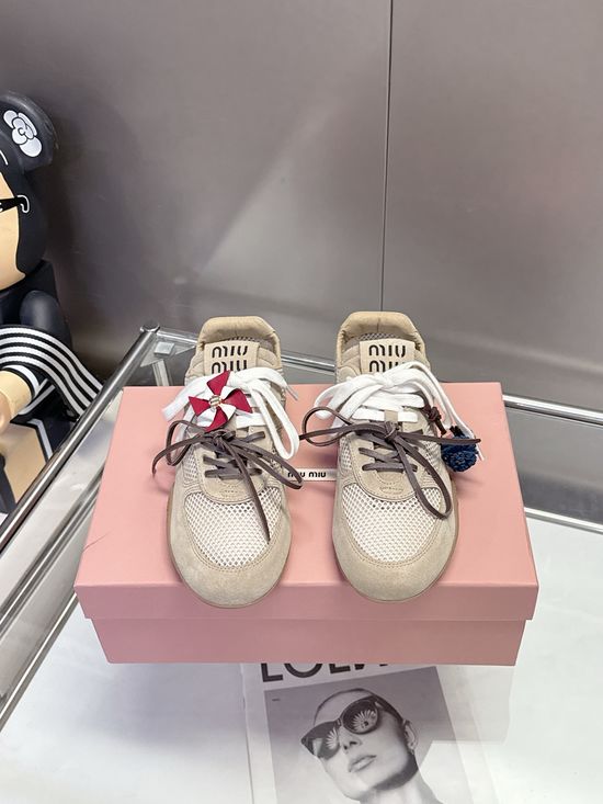 Miu Miu Mesh Stitching Bow Decor Breathable Casual Daily Shoes