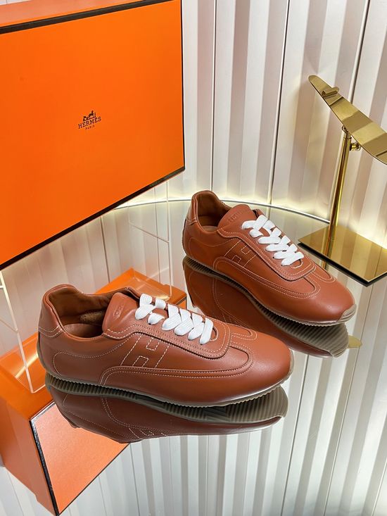 Hermes Premium Leather Casual Trainers with Classic Logo Detail