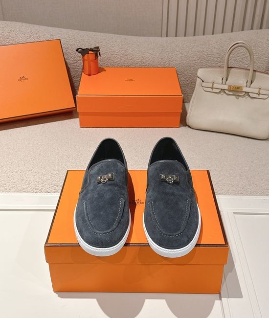 Hermes Classic Rivet Loafers Soft Genuine Leather Comfortable Slip On Shoes