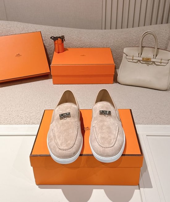 Hermes Classic Rivet Loafers Soft Genuine Leather Comfortable Slip On Shoes