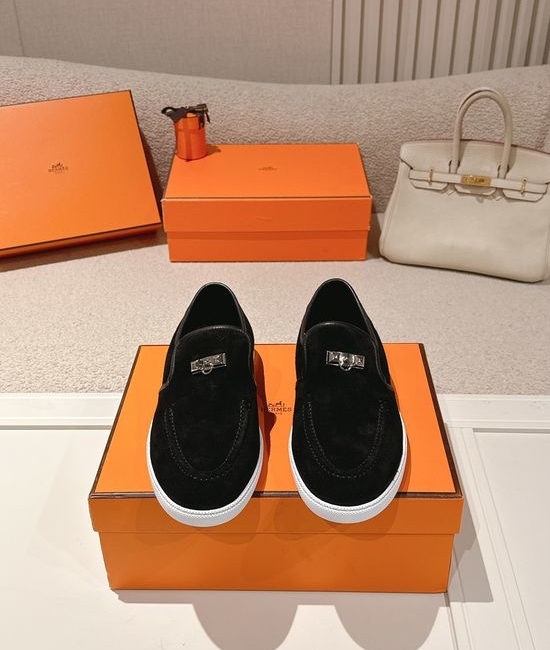 Hermes Classic Rivet Loafers Soft Genuine Leather Comfortable Slip On Shoes