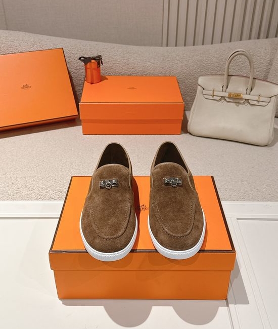 Hermes Classic Rivet Loafers Soft Genuine Leather Comfortable Slip On Shoes