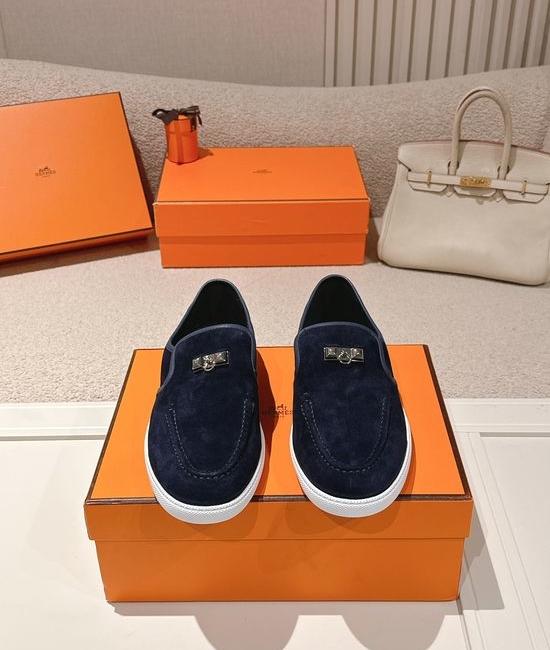 Hermes Classic Rivet Loafers Soft Genuine Leather Comfortable Slip On Shoes