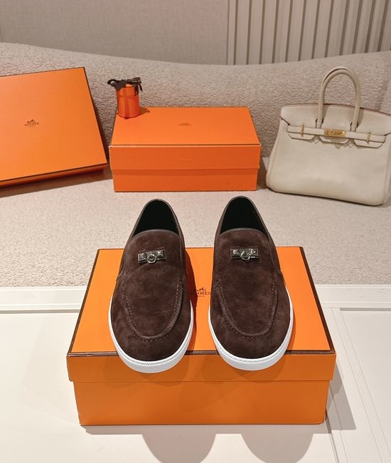 Hermes Classic Rivet Loafers Soft Genuine Leather Comfortable Slip On Shoes