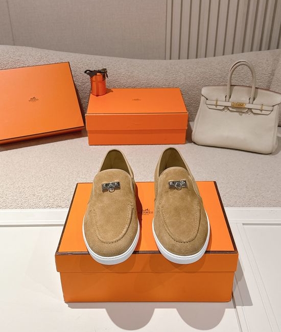 Hermes Classic Rivet Loafers Soft Genuine Leather Comfortable Slip On Shoes