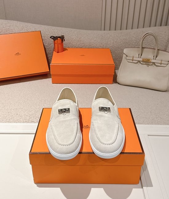Hermes Classic Rivet Loafers Soft Genuine Leather Comfortable Slip On Shoes