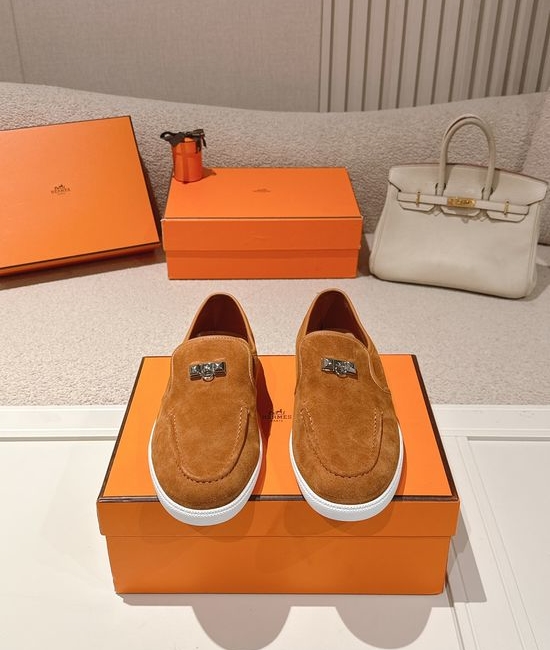 Hermes Classic Rivet Loafers Soft Genuine Leather Comfortable Slip On Shoes