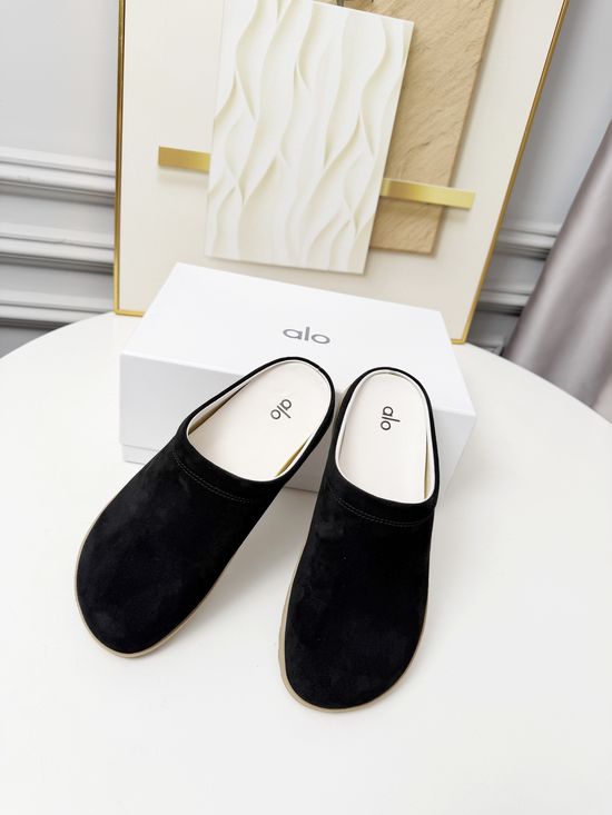 Alo Soft Suede Square Toe Non-slip Flat Mule Shoes
