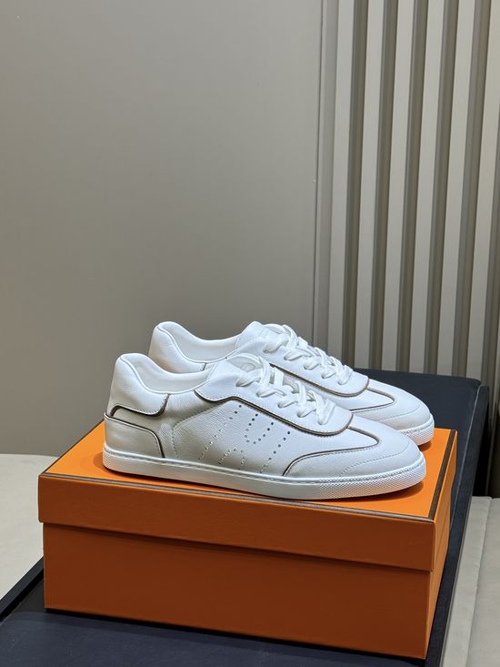 Hermes Premium Leather Comfortable Versatile Casual White Shoes