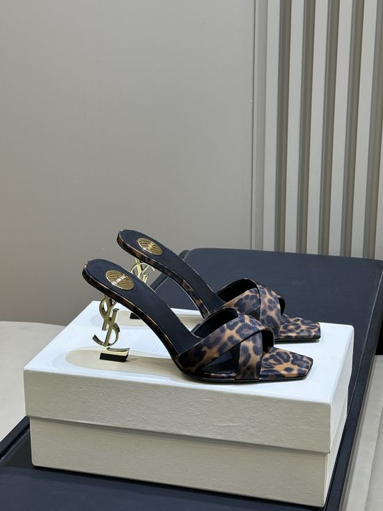 Yves Saint Laurent Elegant Satin High Heel Mules with Logo Heel